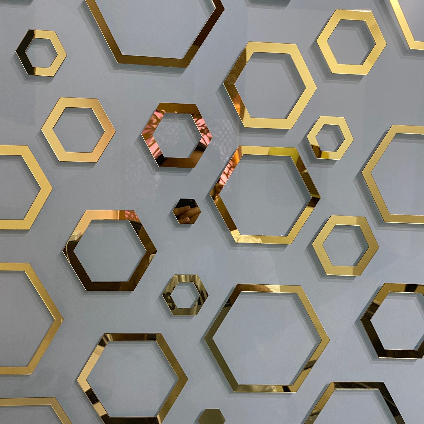 Acrylic Hexagon Ring Mirror Wall Decor. *