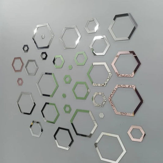 Acrylic Hexagon Ring Mirror Wall Decor. *