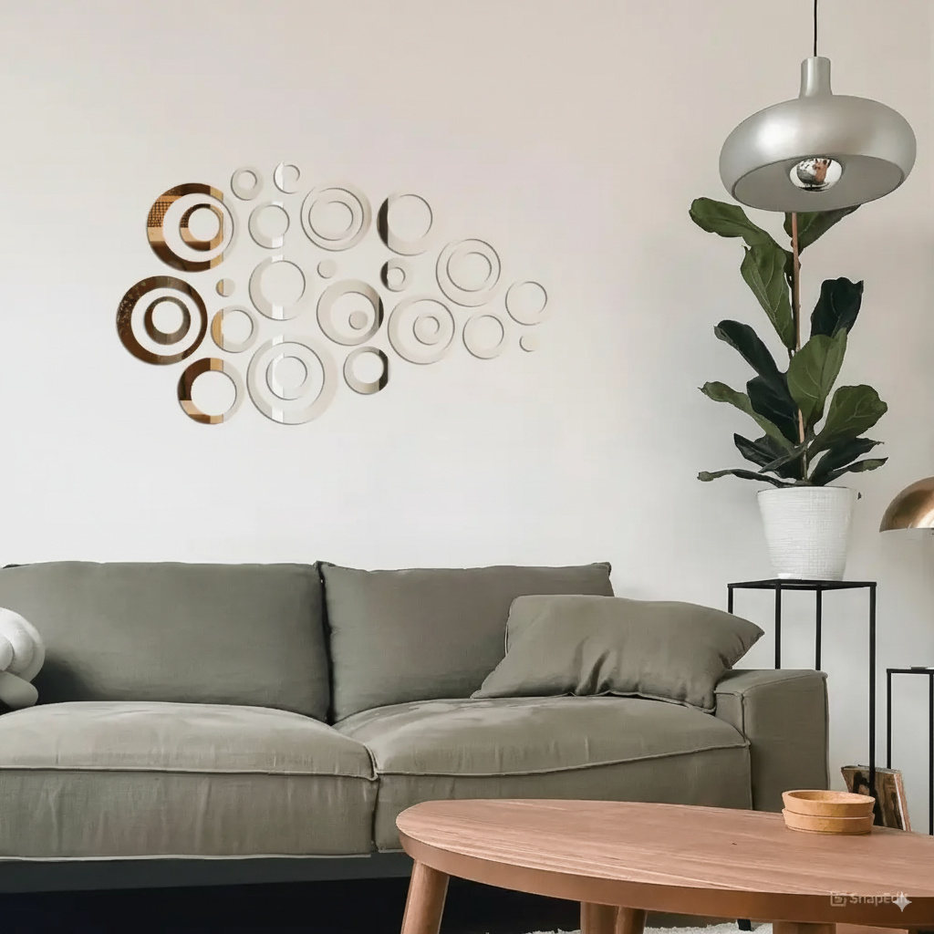 Acrylic Circle Ring Mirror Wall Decor Silver / 24 Pieces