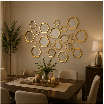 Acrylic Hexagon Ring Mirror Wall Decor – Geometric Luxury Wall Art