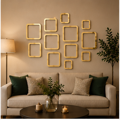 Acrylic Square Ring Mirror Wall Stickers – Structured Geometric Luxury
