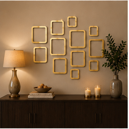 Acrylic Square Ring Mirror Wall Stickers – Structured Geometric Luxury